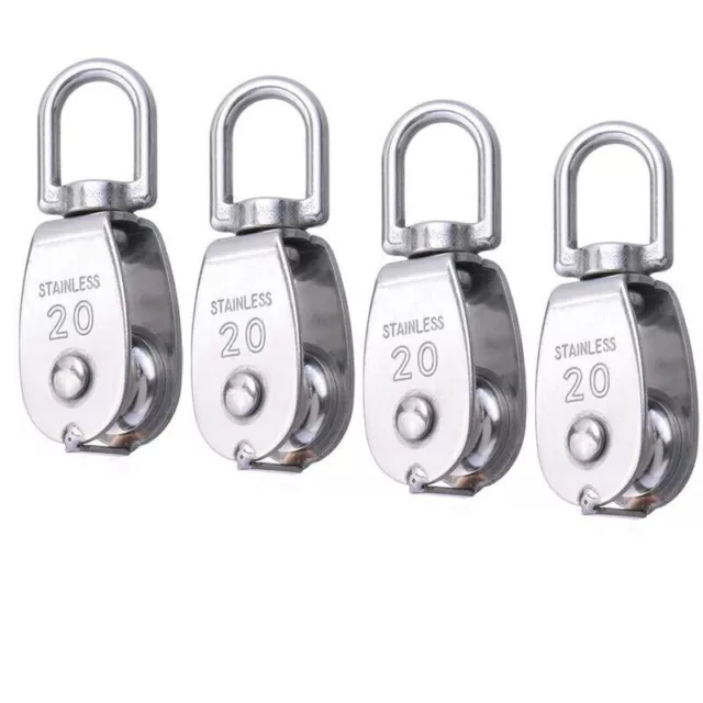 4X M20 Stainless Steel Heavy Duty Single Pulley Block Wheel Swivel Lifting Rope