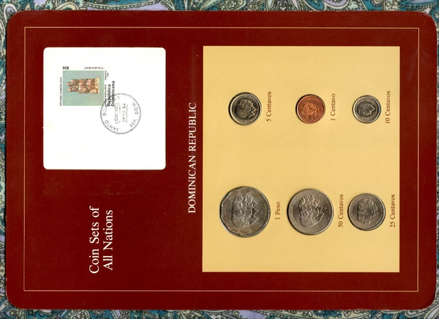 Coin Sets of All Nations Dominican UNC 1 Peso, 50,25,10,5,1 Centavos 1984