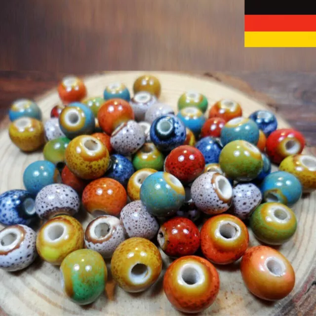 100X Vintage Lose Keramik Porzellan Perlen Charms für Schmuck Herstellung (6mm)