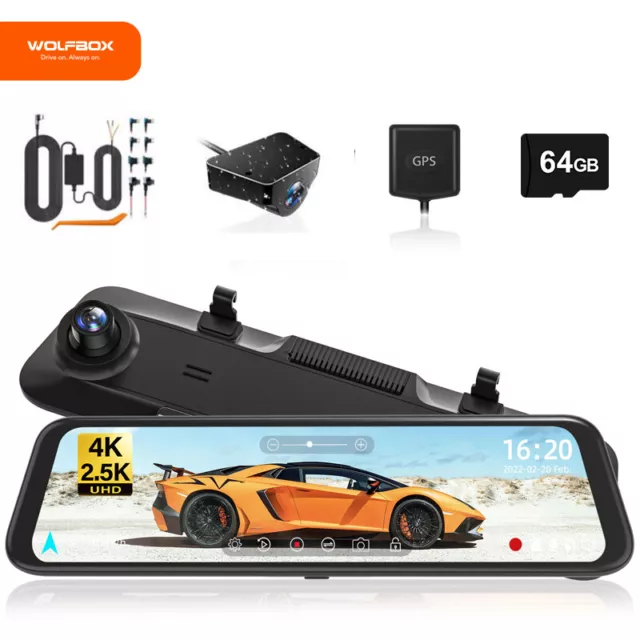 WOLFBOX Dash Cam 4K+2.5K Front and Rear Mirror Dash Camera Parking Monitor Cam