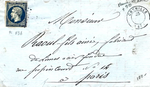 20c Napoléon - Lettre de Chemille (Maine et Loire) pour Paris