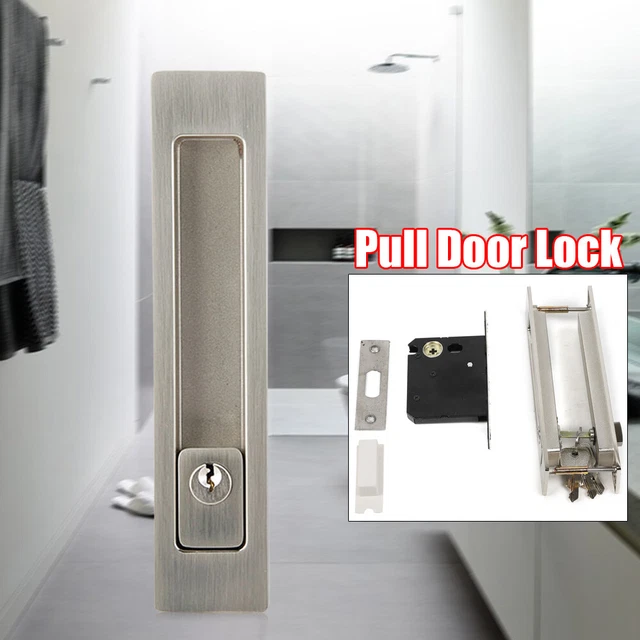 POCKET DOOR LATCH Lock Set Sliding Kit Key Privacy Latche Brushed