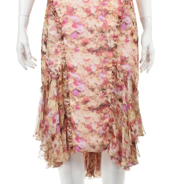 ZAC POSEN Ruffled Pink Floral Silk Chiffon Midi Halter Dress. Resort 2009 SIZE 4 3