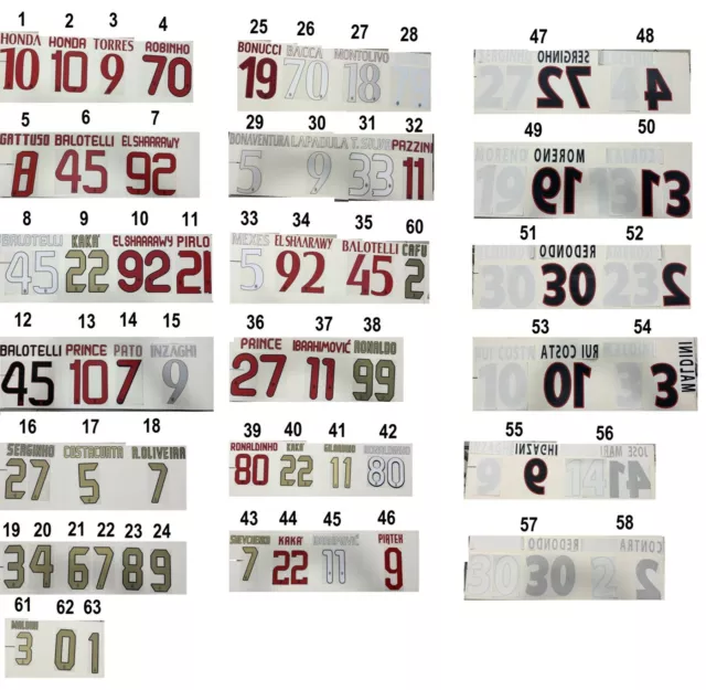 AC MILAN NOMI E NUMERI ORIGINALI dal 2001-02 al 2019-20 NAMESET