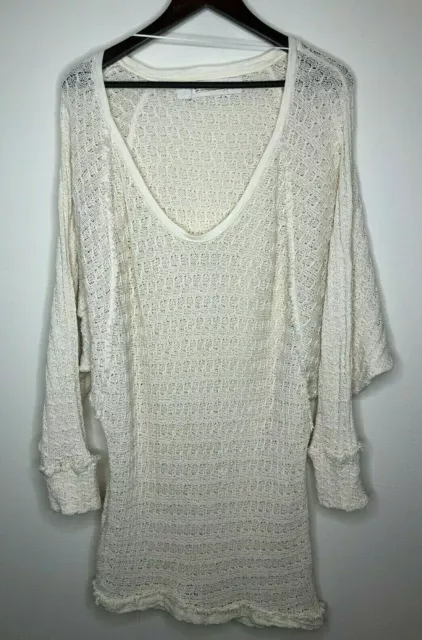 Free People Size Large Oversized Scoop Neck Tunic Sweater Dolman Sleeve Ivory