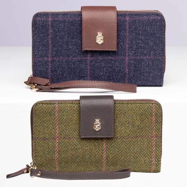 Ladies Tweed Clutch Purse Womens Leather & Wool Wallet Purses Bags 2 Colours