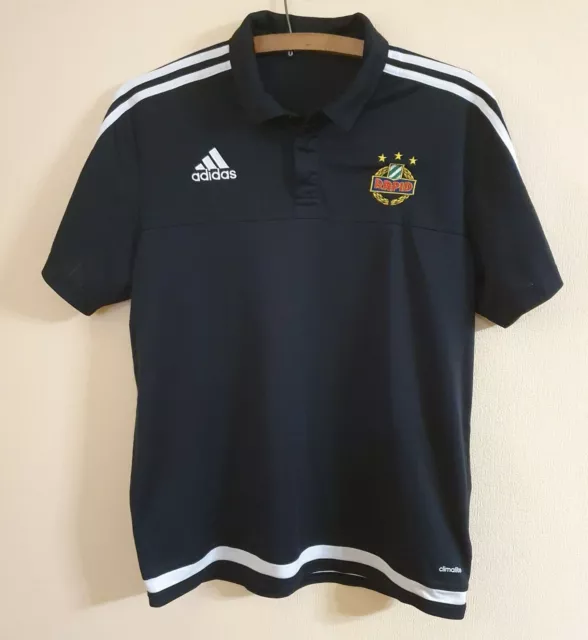 SK Rapid Wien Adidas Climalite Jersey 2016 Black Polo Shirt Football Soccer Sz L