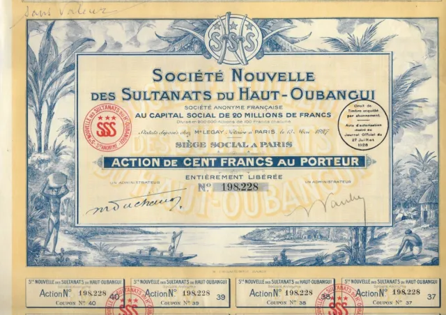 Action Société Nouvelle des SULTANATS  du HAUT OUBANGUI 1927  100 Frs  Afrique