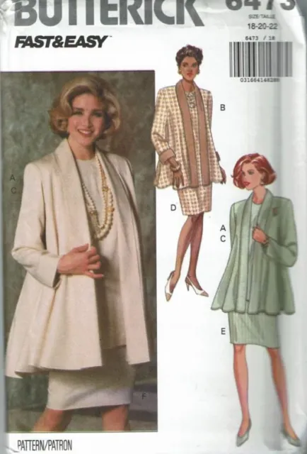 Butterick Sewing Pattern 6473 Jacket Dress Top Pull on Skirts Misses Size 18-22