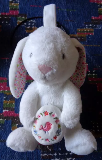 Ib1/  Doudou Peluche Musical Pommette Lapin Blanc Fleur Oiseau Rose Exc Etat
