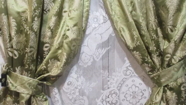 Amazing Antique French Silk Brocade Curtains Set. Belle Epoque Parisienne Hotel