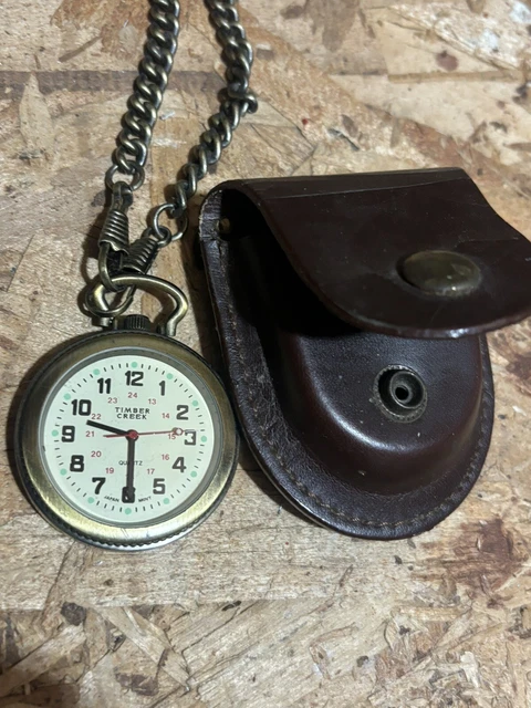 TIMBER CREEK POCKET Watch w Chain Quartz stainless back 8.00 PicClick
