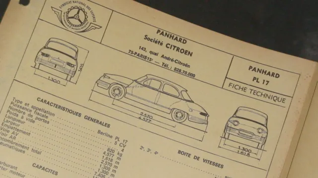 NEW !! Fiche Technique Expert Automobile : Sté CITROEN : PANHARD PL 17 - Celette