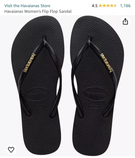 NWT Havaianas Womens Slim Logo Metallic Black Gold Flip Flops SZ 6 RTL $34 2