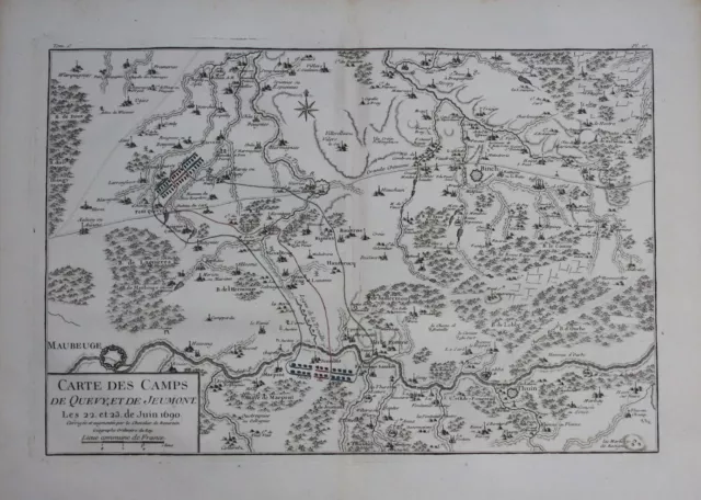 1760 - Binche Maubeuge Thuin Jeumont Quevy Map Carte Gravure sur Cuivre Gravure