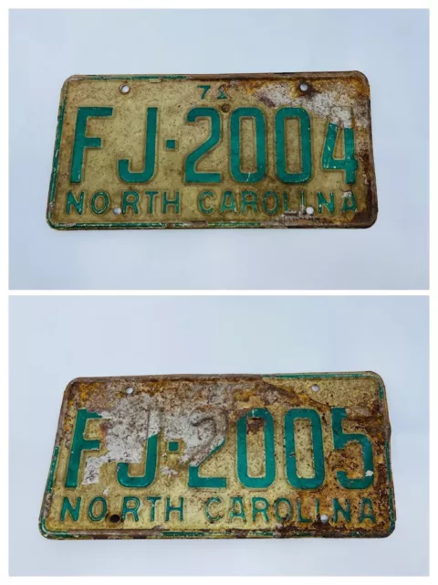 1970s North Carolina License Plates Lot (2) FJ-2004 & FJ-2005