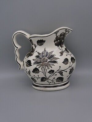 Pitcher Shaped Wall Pocket Vase Black White Flower Floral Vines Vintage 6.5"