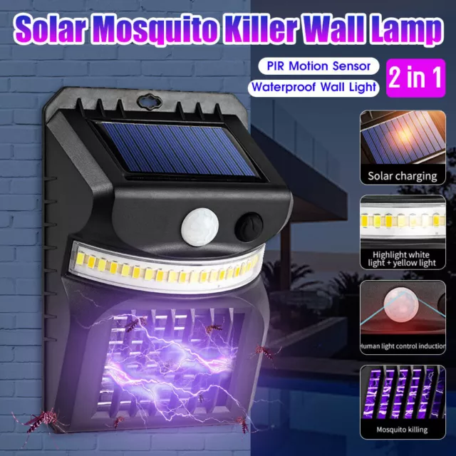 Solar Powered Mosquito Killer Wall Lamp Bug Zapper Fly Insect Repeller Outdoor