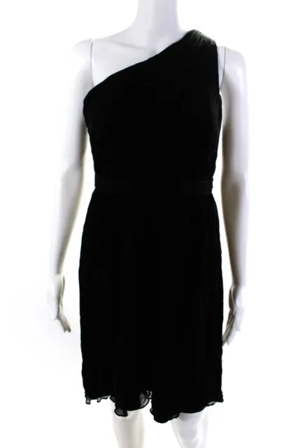 J Crew Women's Silk Sleeveless One Shoulder Pleated Dress Black Size 6