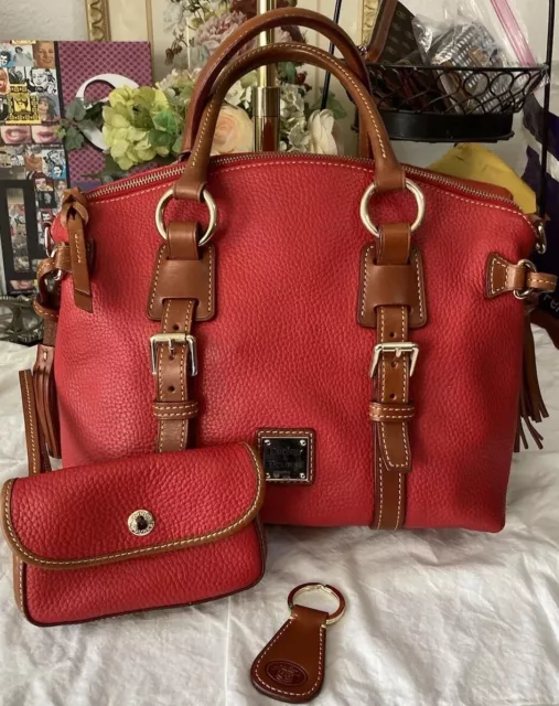 Dooney Bourke Matching Set RED Bristol Leather Domed Satchel & Wristlet Wallet