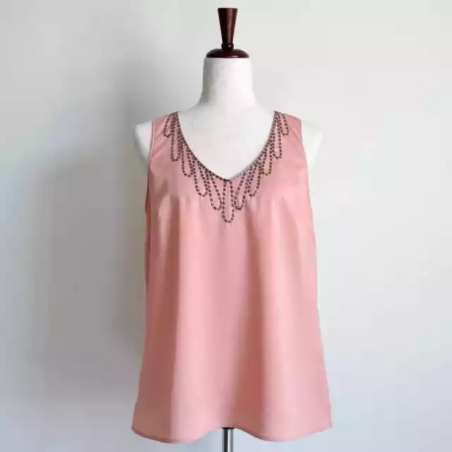 H&M Pink Art Deco Beaded Embellished V-Neck Sleeveless Top