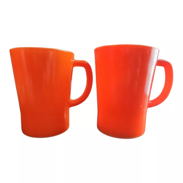 Vintage Crown Pyrex Coffee Mug Set Of 2 Solid Dark Orange Retro Cup