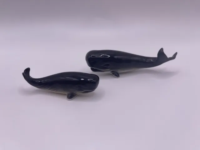 Vintage Miniature Humpback Whale Pair Porcelain Tiny Figurine Trinkets