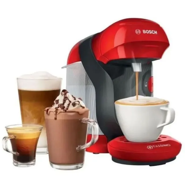 Machine à Café Cafetière Tassimo BOSCH TAS1103 Style Multi-Boissons 1400W, ROUGE