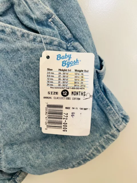 OSH KOSH BABY B’GOSH Vintage 90s Blue Denim Overalls 12 Months BNWT 3