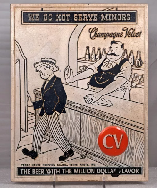 Old CV Champagne Velvet Beer Composition Sign Terre Haute Brewing Co IN Back Bar