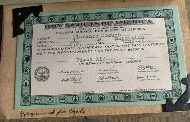 18 Vintage 1941 1942 BSA Boy Scout Merit Badge Certificates + Rank & Scrapbook