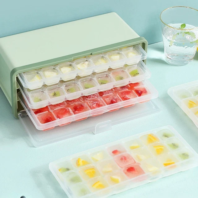 Ice Cube Trays With Lid & Bin Ice Ball Maker Mold 27.5*13*11cm Size With Scoop