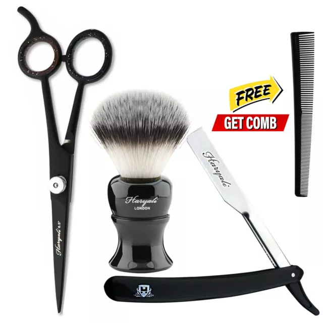 Professional Salon Barber Hair Cutting Scissors with Clean Shaving Brush & Razor