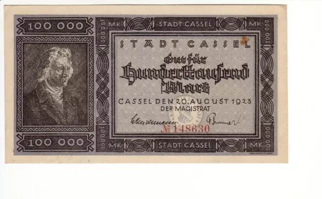 100.000 Mark Stadt Cassel (Kassel) 20.08.1923 (Brendel 15.a)