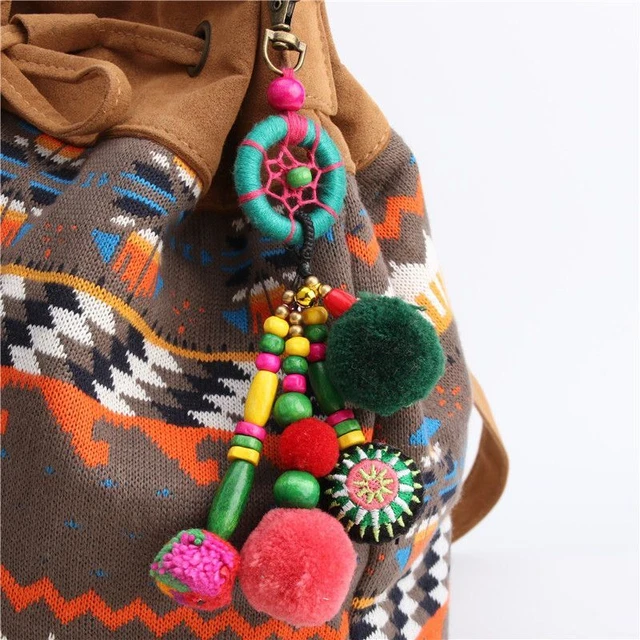 Dream Catcher Pompom Tassel Keychains Car Bag Purse Pendant Bead Charms Keychain