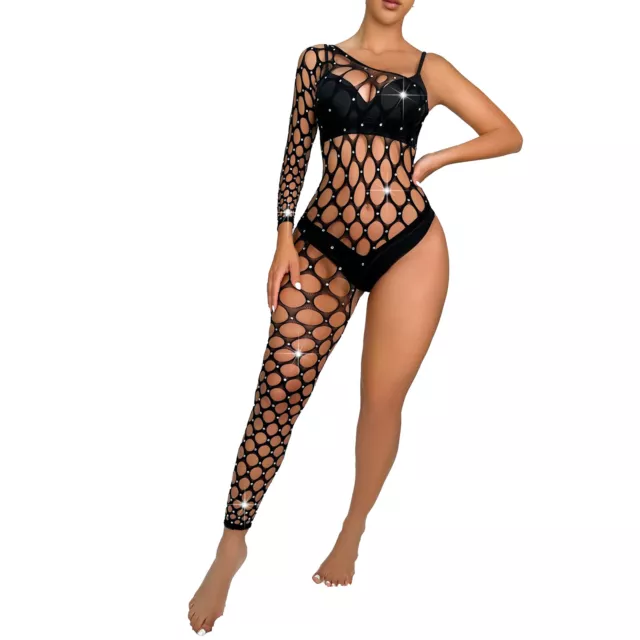 US Womens Fishnet Stockings Sexy Sheer Mesh Lingerie Babydoll Bodysuit Nightwear