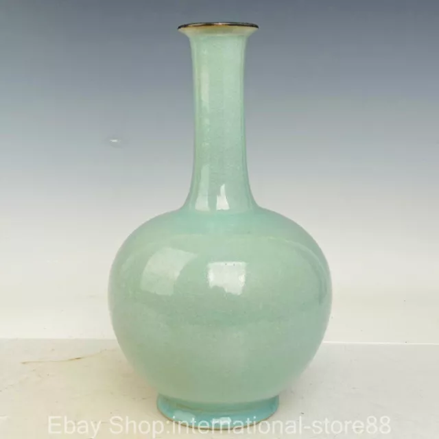 11” Marked Old China Ru Kiln Porcelain Song Dynasty Palace Bottle Vase F10