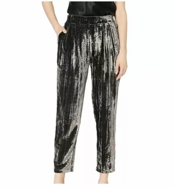 Splendid Sz S Moonstone Black Crushed Velvet Pull On Ankle Jogger Pants $148