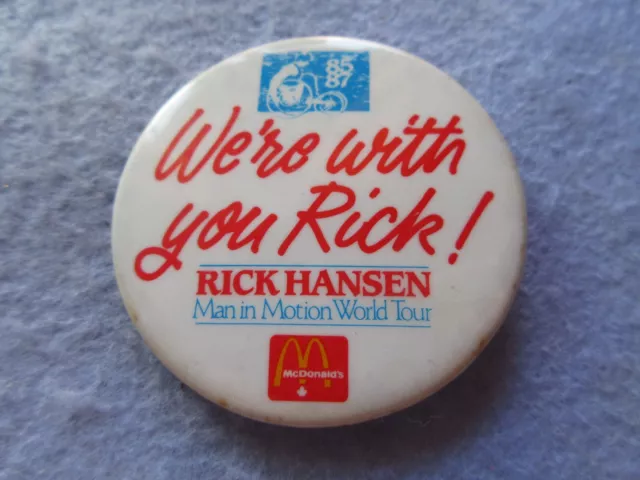 McDonalds Rick Hansen Man in Motion Tour 1985-1987 Pin Button Pinback 2.25"