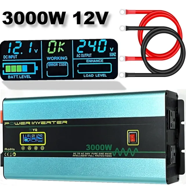 YQ Pure Sine Wave Power Inverter 12V to 240V 3000W 6000W Campervan Converter LCD