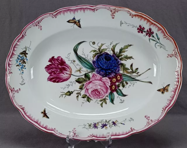 KPM Berlin Hand Painted PInk Rose Floral & Butterflies 15 3/4 Inch Platter 1840s