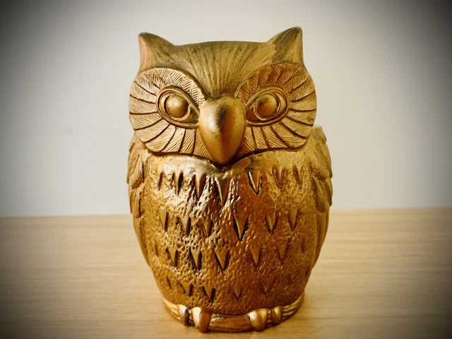 Vintage Gold Owl Bird Figurine Votive Candle Holder McM Mid Century Modern