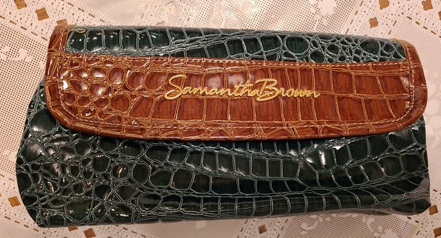 SAMANTHA BROWN Croco Embossed Toiletry Travel Hanging Make-Up Bag Green Brown
