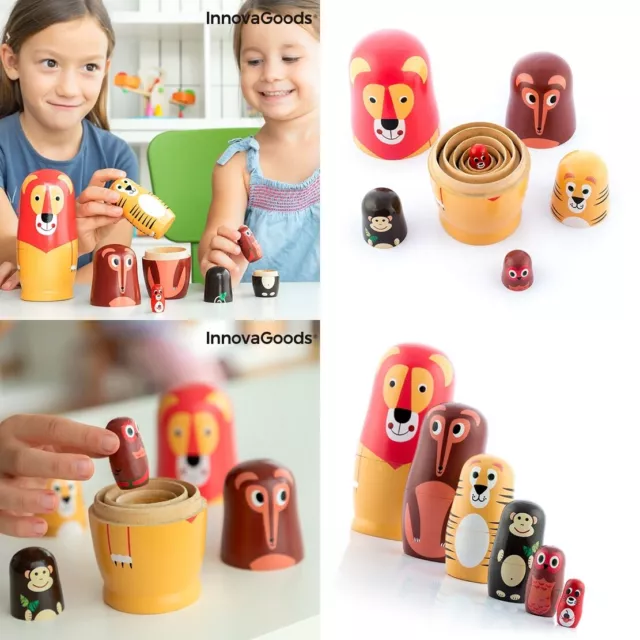 Juguete educativo infantil Matryoshka de Madera 6 Figuras Animales (11 piezas)