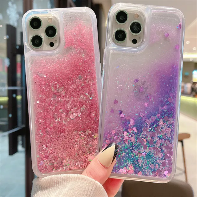Case For iPhone 15 14 13 12 11 Pro Max XR 8 Bling Glitter Liquid Gel Phone Cover