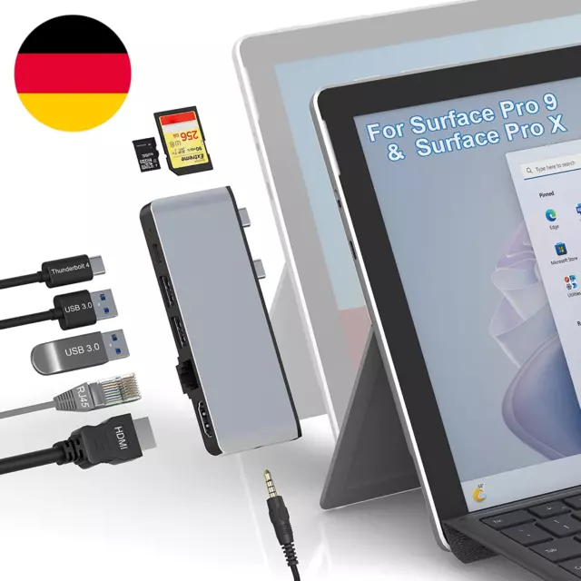 Surface Pro 9 Docking Station Mit 4K Hdmi,100Mbps Ethernet Port,Usb-C Thunerbolt