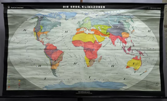 Pull-down Mural Wall Chart Poster Geography World Map the Earth Climate Zones