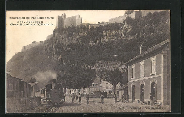 CPA Besancon, Gare Rivotte et Citadelle, vue partielle, vue intérieure avec Dam