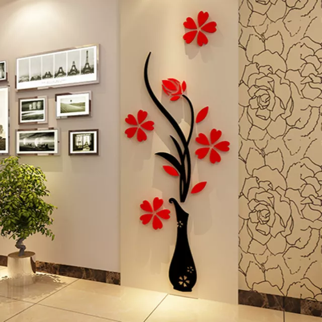 3D DIY Vase Flower Plum Tree Vinyl Art Wall Sticker Mural Decal Home Room Decor