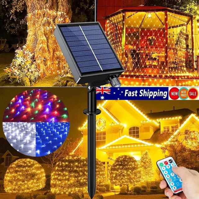 Solar Powered LED Lights Mesh Net Curtain String Fairy Light Party Wedding Decor